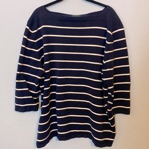 Lauren Ralph Lauren Womens Size 3X Plus Size Pullover Sweater Striped Navy White